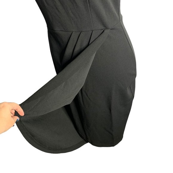 Missjoy Wrap Skirt Sheath Dress S Black V Neck Sleeveless Zip Pleated Draped - Picture 4 of 8